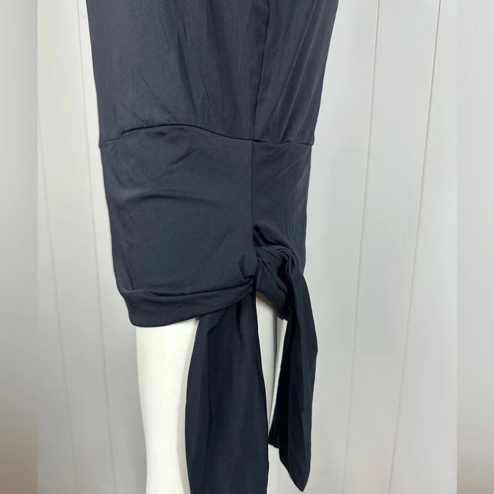 Michael Kors Sz M Black 3/4 Boxy Dolman Sleeve Silky Mini Shirt Dress Side Twist